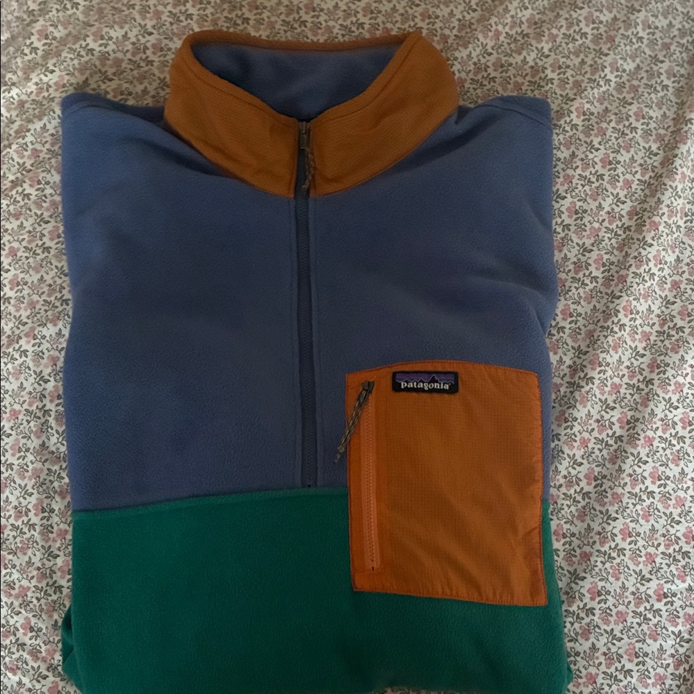 Patagonia Half-Zip Colorblock Fleece in Blue, Green & Rust